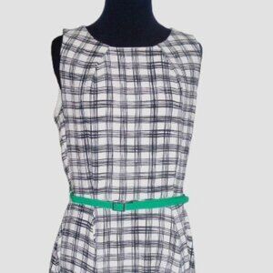 Eva Mendes Black And White Dress With Green Belt